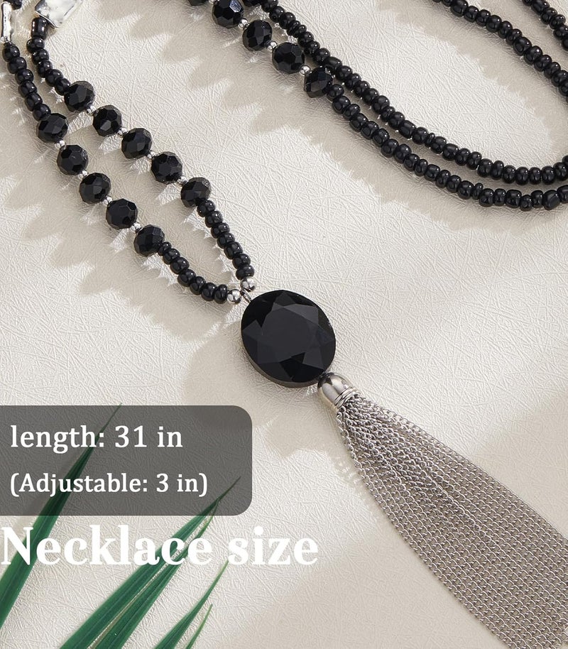 BULINLIN Boho Beaded Long Necklaces for Women Chunky Bead Pendant Necklace with Crystal Tassel Costume Jewelry Gifts for Her - Image 5